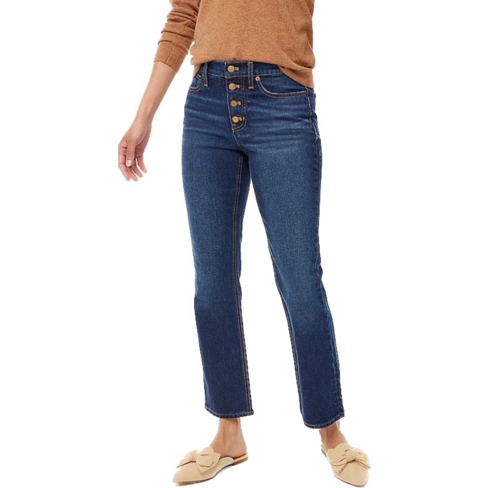J. CREW Flare‎ Crop Jeans Stretch Denim Button Fly Ankle Dark Wash 5 Pocket 485